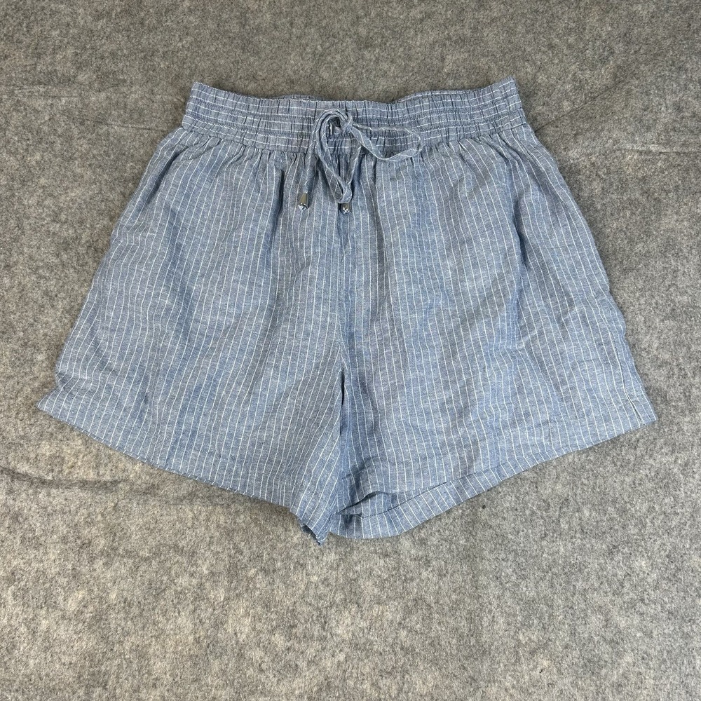 Hester & Orchard Linen Shorts Womens Small Blue Striped Lightweight